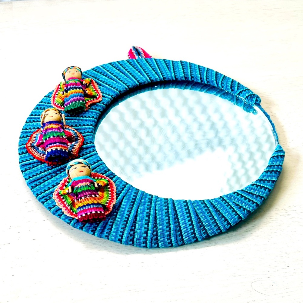Vintage Hand Made Worry Dolls Guatemalan 90s Folk Art Old World Charm Mirror